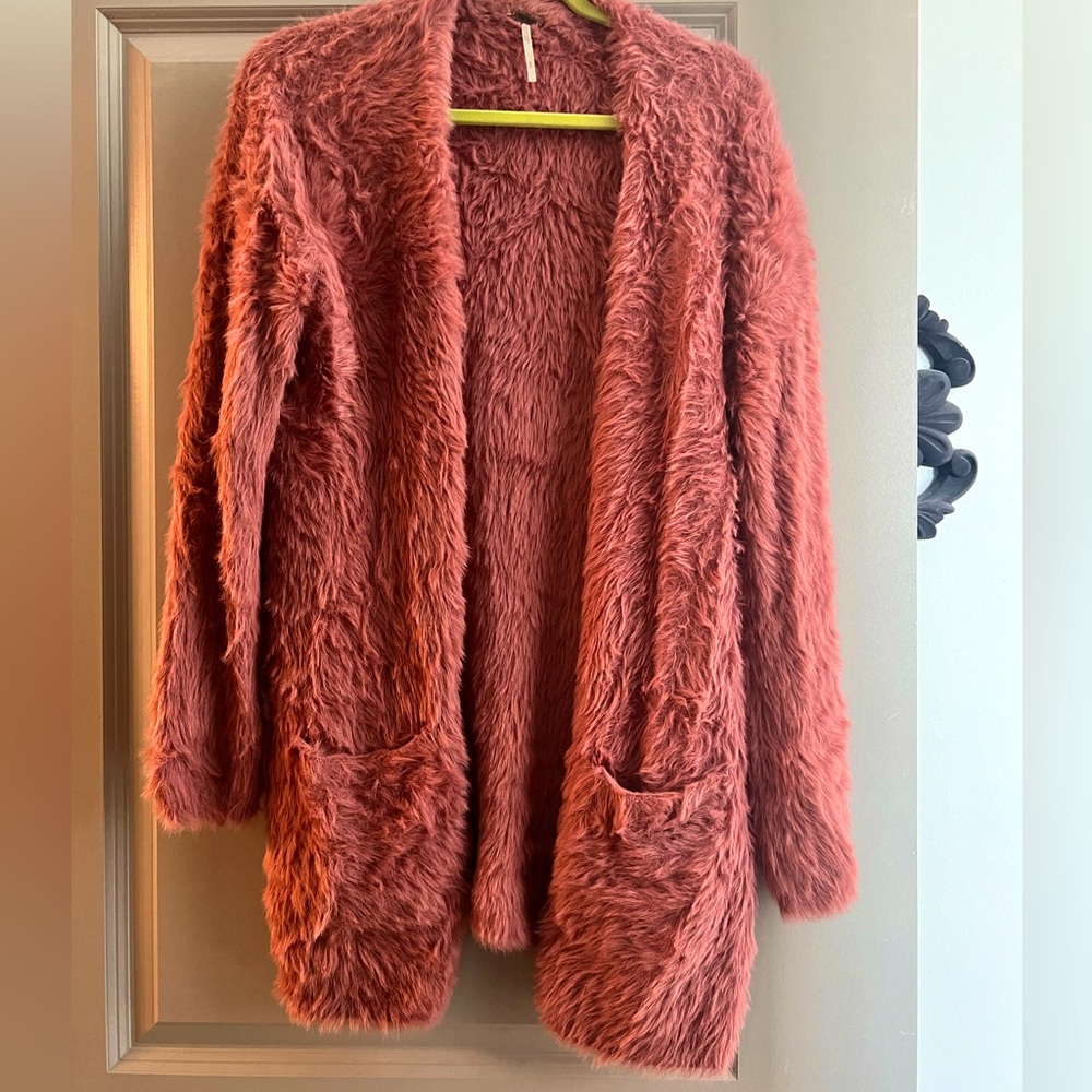 Free People Rose Pink Fuzzy Cardigan Small
